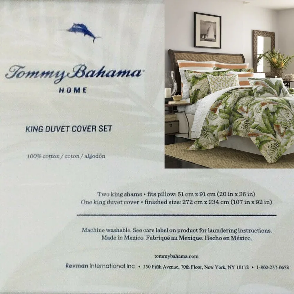 new Tommy Bahama Palmiers GREEN 100% Cotton KING Duvet Cover + 2 Pillow Shams